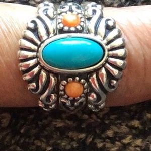 Rare Carolyn Pollack 3 Piece Turquoise Spiney Oyster Sterling Ring Set